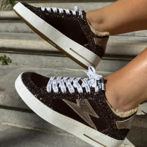 Basket chocolat en cuir à paillettes NOUBAR C775 Semerdjian