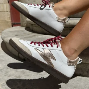 Basket blanche éclair doré en cuir ASHLEY C402 Semerdjian