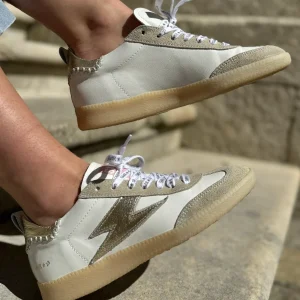 Basket blanche éclair doré en cuir KAYLA C141 Semerdjian