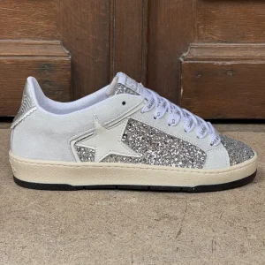 Basket cuir argent paillettes étoile blanche JULY D125 A Semerdjian