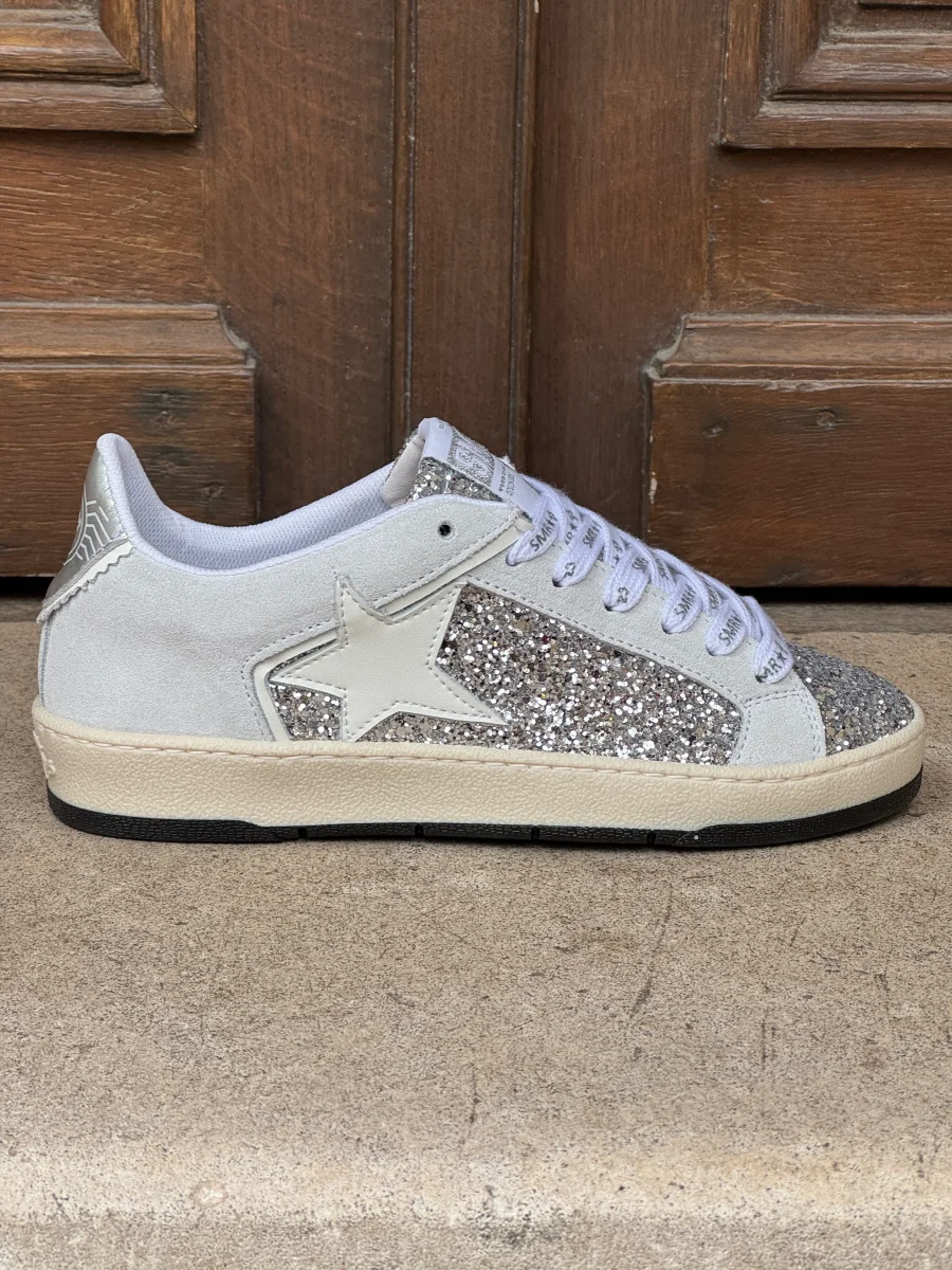 Basket cuir argent paillettes étoile blanche JULY D125 A Semerdjian – Image 2