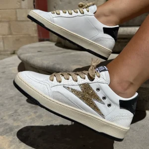 Basket blanche en cuir éclair à paillettes doré DANY C837 Semerdjian