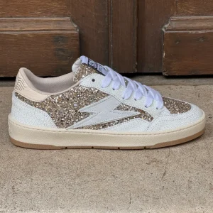 Basket cuir blanc et paillettes dorées DANY D346 Semerdjian