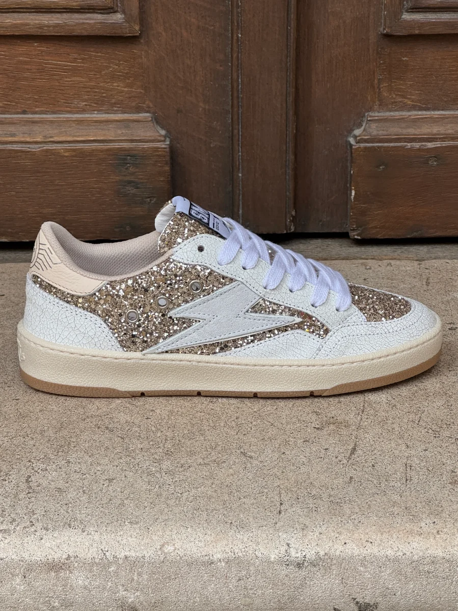 Basket cuir blanc et paillettes dorées DANY D346 Semerdjian – Image 2