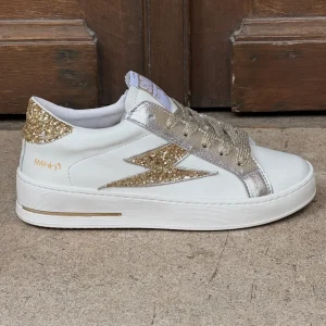 Basket cuir blanche et éclair paillettes dorées MAYA D112 Semerdjian