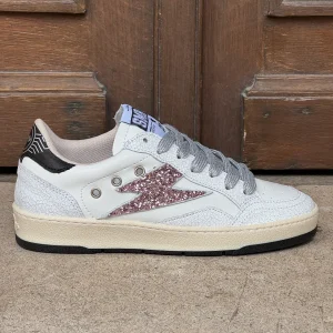 Basket cuir blanche rose et argent pailletté DANY D341 Semerdjian