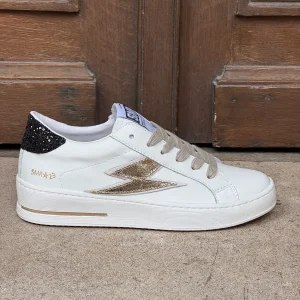 Basket cuir blanc doré et paillettes noires MAYA D370 Semerdjian