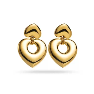 Boucles d’oreilles dorées cœur double – 4 cm