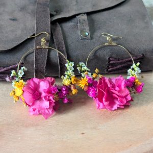 Boucles d’oreilles créoles en fleurs stabilisées, Diane