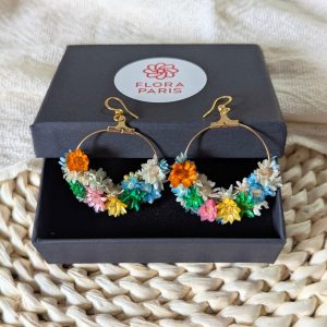 Boucles d’oreilles fleuries en glixia séchées multicolores, Solenn