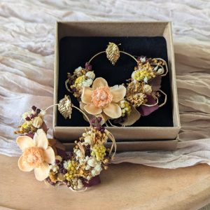 Boucles d’oreilles fleurs stabilisées pêche & terracotta, Ingrid