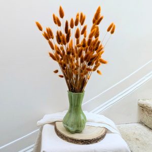 Bouquet de lagurus séchés orange brûlé avec vase en verre nacré, Flavie