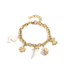 Galia - Bracelet chaîne dorée à breloques porte-bonheur