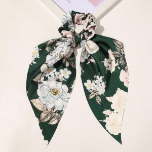 Chouchou foulard grosse fleurs blanche