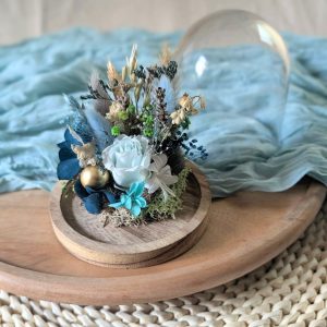 Cloche en verre, fleurs stabilisées & fleurs séchées pour décoration d&rsquo;intérieur, Joy