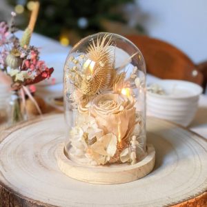 Cloche en verre et fleurs éternelles pour décoration d’intérieur, Véga