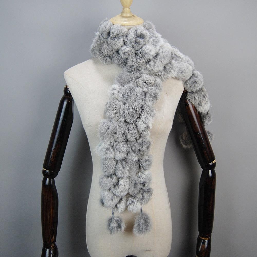 Écharpe en fourrure de lapin avec pompons uni – Image 8
