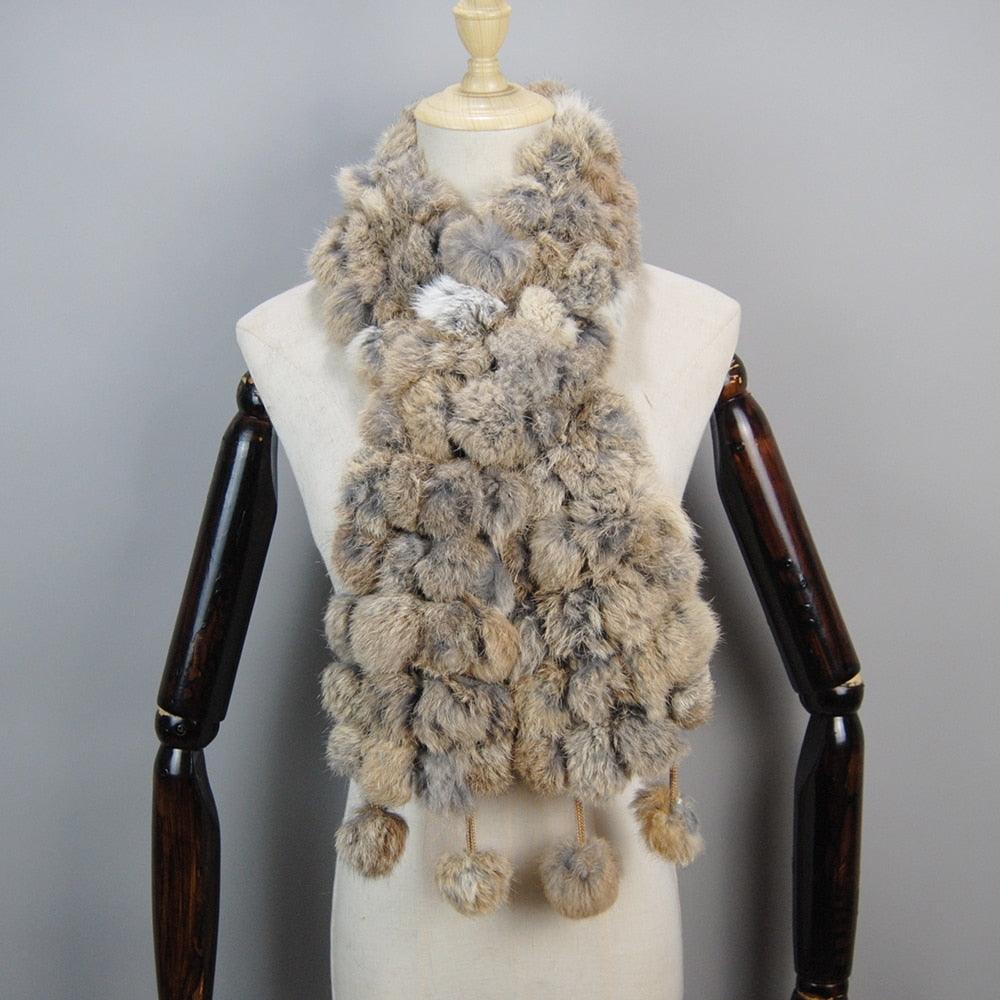 Écharpe en fourrure de lapin avec pompons uni – Image 3