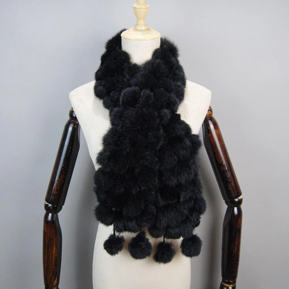 Écharpe en fourrure de lapin avec pompons uni – Image 4