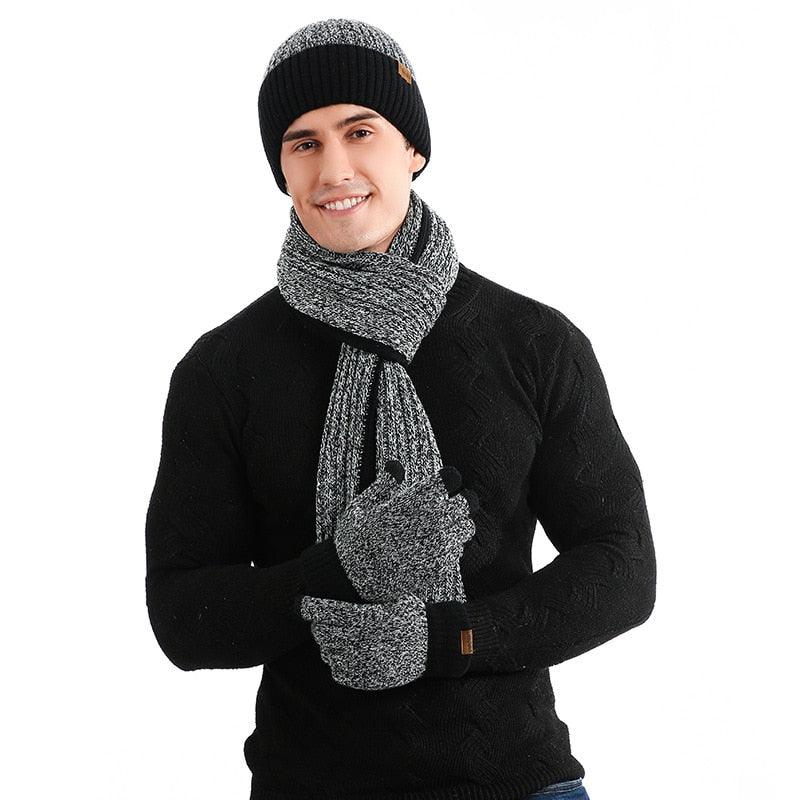 Ensemble 3 en 1 pour homme : Bonnet, Écharpe, Gants