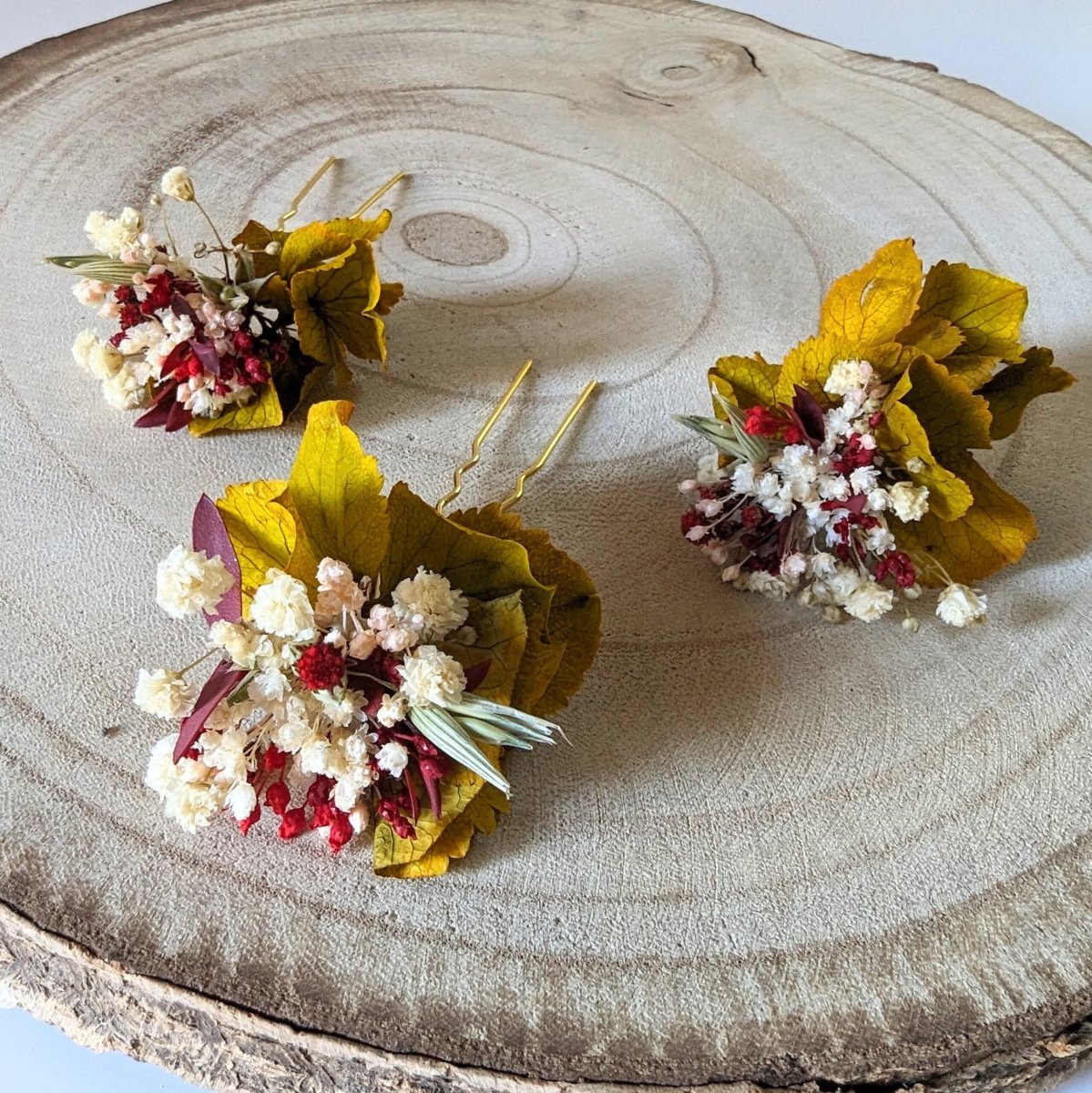 Épingle à cheveux ornée de fleurs séchées & stabilisées safran, Dahlia – Image 4