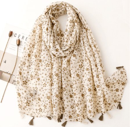 Foulard bohème en coton motif fleurs blanches – Image 4