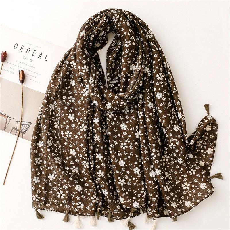 Foulard bohème en coton motif fleurs blanches – Image 3