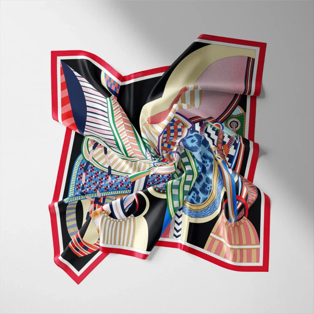 Foulard satiné imprimé orange et noir – Image 3