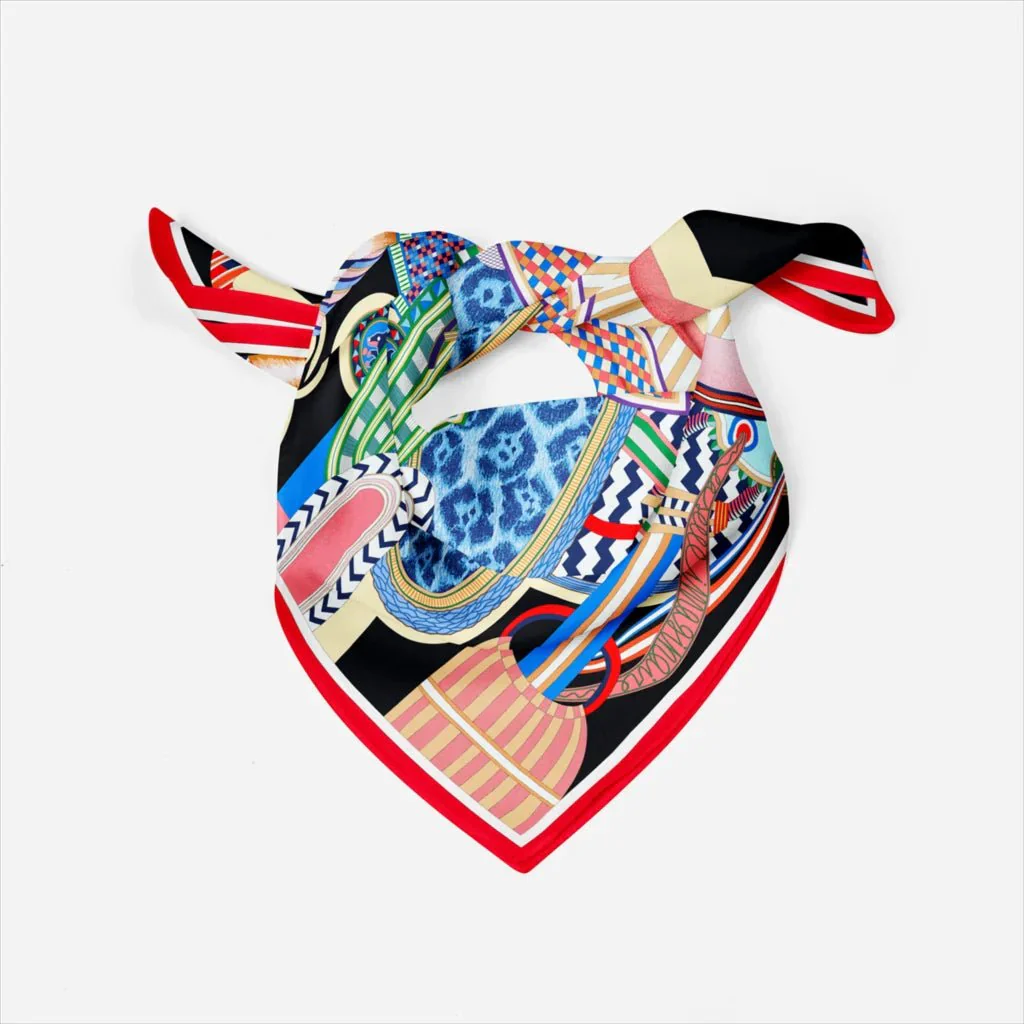 Foulard satiné imprimé orange et noir – Image 4