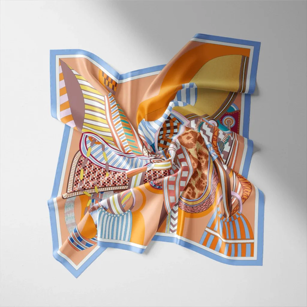 Foulard satiné imprimé orange et noir – Image 7