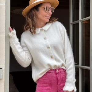 Gilet blanc col rond froufrou SONIA