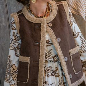 Veste sans manche chocolat mouton retourné ALIZEE