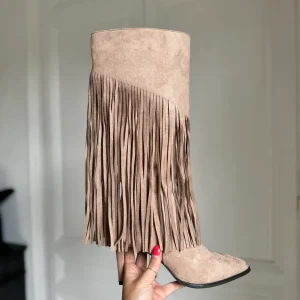 bottes aiguilles à franges beige