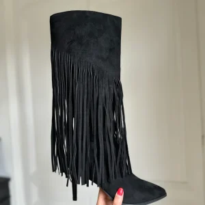 bottes aiguilles à franges noir