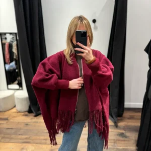 Veste / poncho à frange bordeaux
