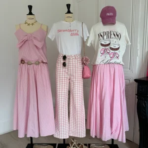 Jupe longue rayée rose