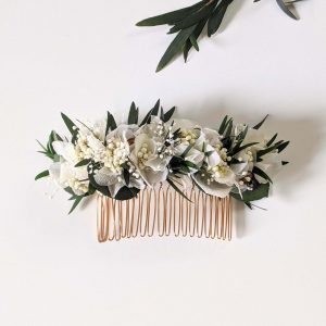 Peigne à cheveux fleuri pour coiffure de mariage en fleurs stabilisées, Frida