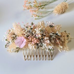 Peigne à cheveux fleuri pour coiffure de mariage en fleurs séchées & fleurs stabilisées, Melocoton