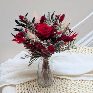 Petit bouquet de fleurs séchées et stabilisées rouges et roses, Darling