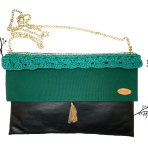 Sac-pochette vert et noir au crochet