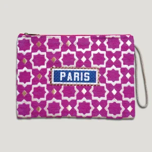 POCHETTE TISSU MAROCAIN - BRODERIE PARIS - INSPIRÉE DU MÉTRO PARISIEN - FUSHIA