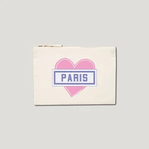 POCHETTE COTON BIO IMPRIMÉE COEUR PARIS - ÉCRU