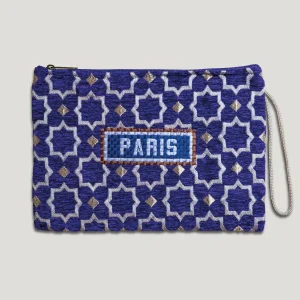POCHETTE TISSU MAROCAIN - BRODERIE PARIS - INSPIRÉE DU MÉTRO PARISIEN - VIOLET