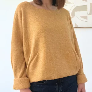 Lauriane jaune moutarde - Pull fin col rond