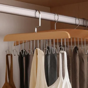 Rangement foulards et écharpes cintre en bois avec crochets