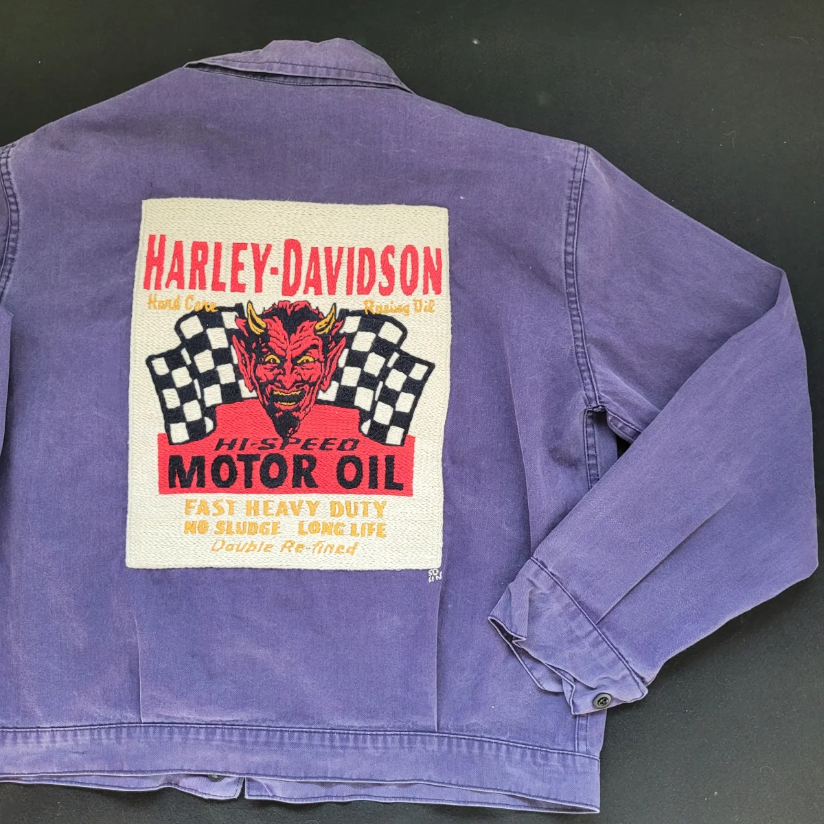 Veste de travail des années 60 coupe Cycliste brodée à la main Devil HARLEY-DAVIDSON Motor Oil – Image 9