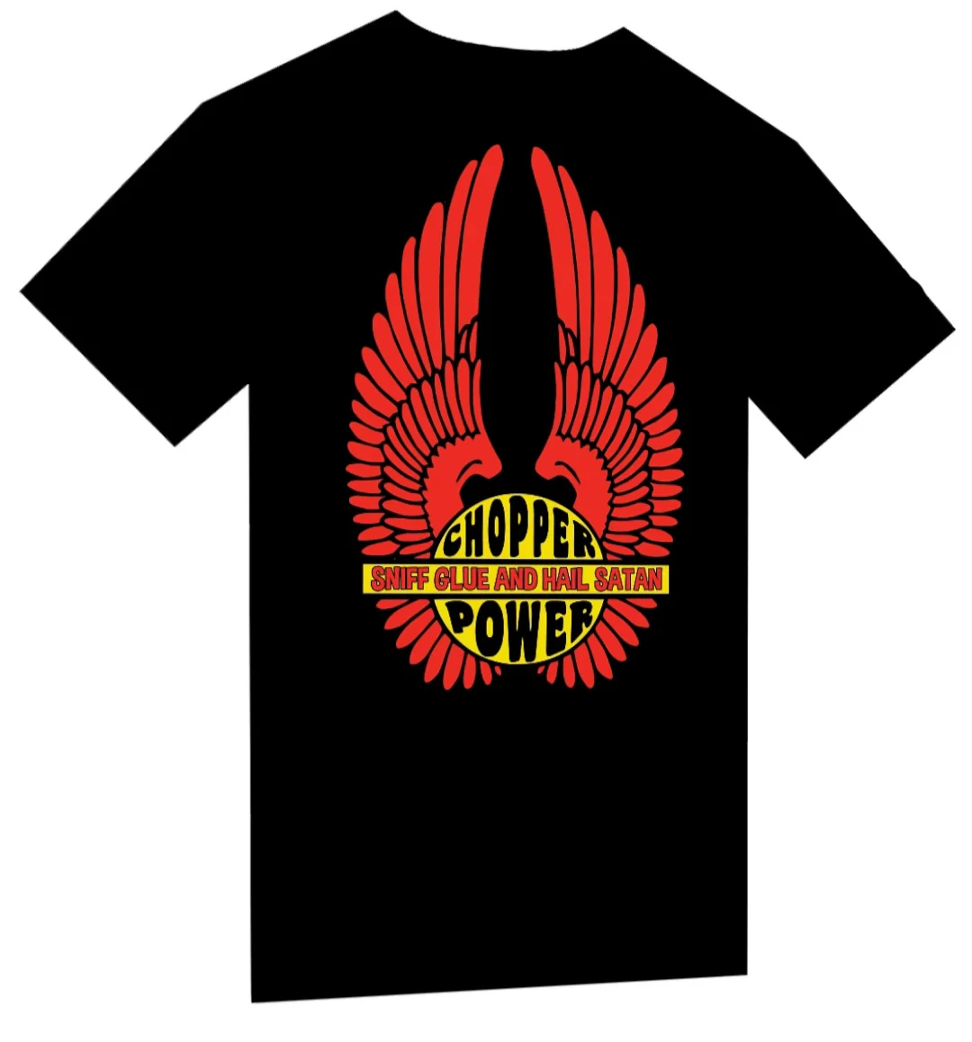 T-Shirt "Chopper Power Sniff Glue and Hail Satan" BIKE MOTO OLD VINTAGE DESIGN LOGO – Image 4