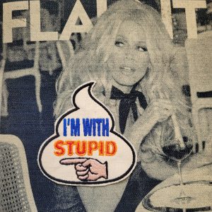 Patch Brodé "I'm with stupid" ( HUMOUR) EN VIEUX TISSU COTON