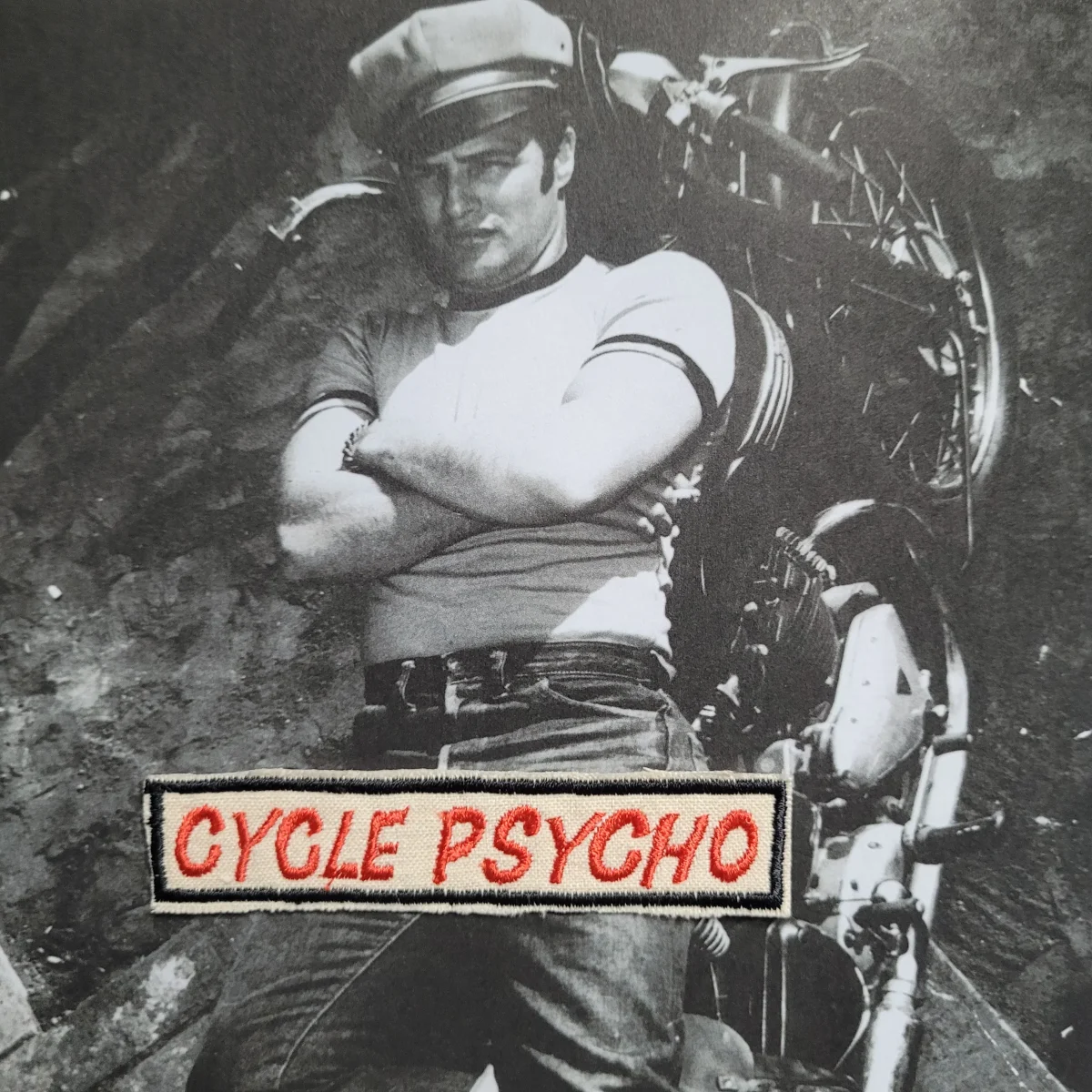 Patch brodé rare "Cycle Pscho " SUR VIEUX TISSU COTON – Image 2