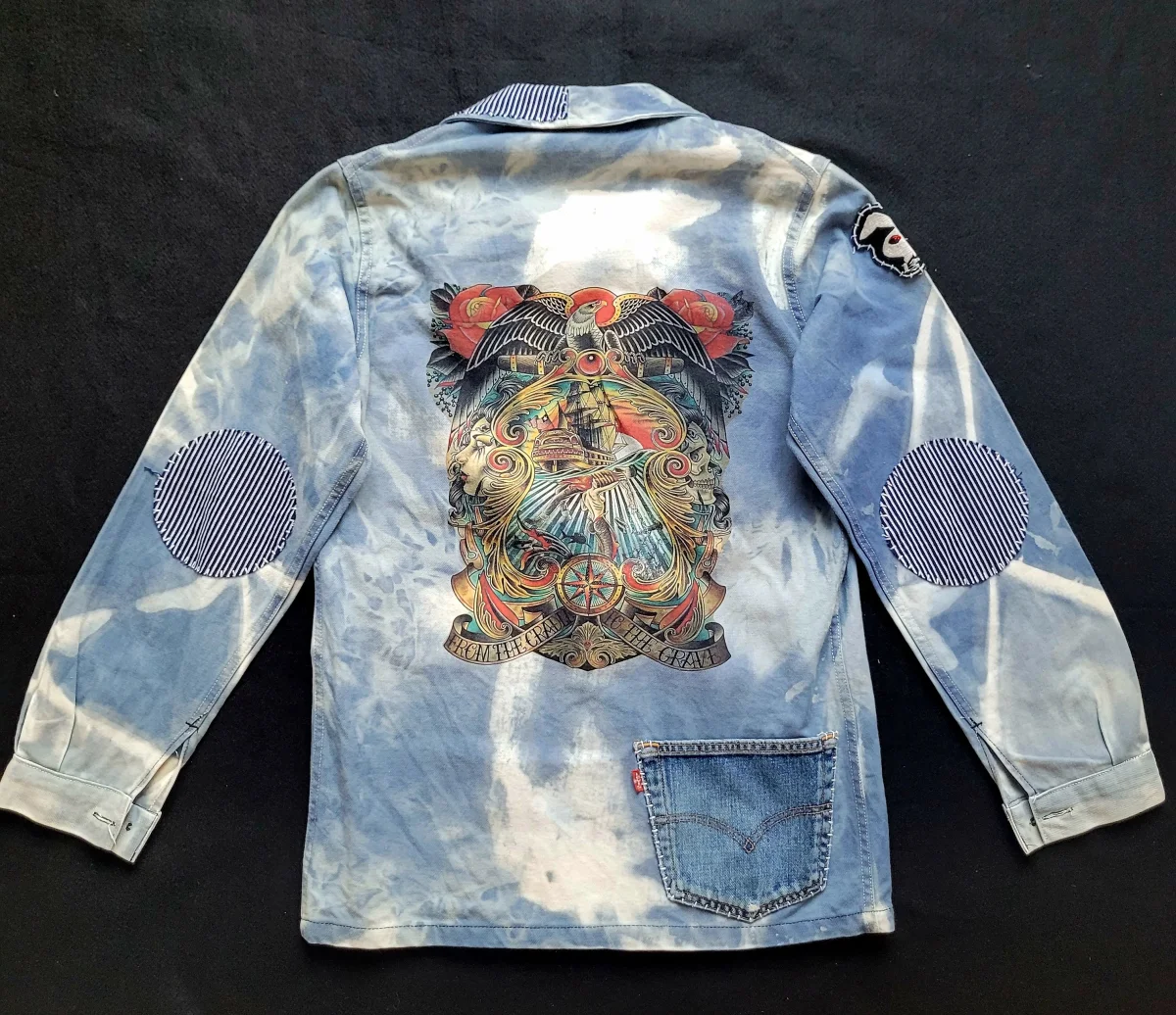 Veste de Travail française personnalisée "Old School tattoo The Sea" & Boro / Sashiko by Sophie – Image 2